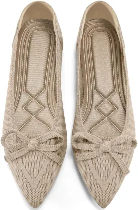 Ablanczoom Ballet Flats Shoes for Women: Dressy Pointed Toe Bow Knit Flats Comfortable Slip On Work Business Shoes for Driving Dating Wedding