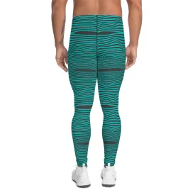 Blue Wavy Best Men's Leggings, Retro Style Wavy Designer Men's Compression Sports Tights - Made in USA/EU/MX