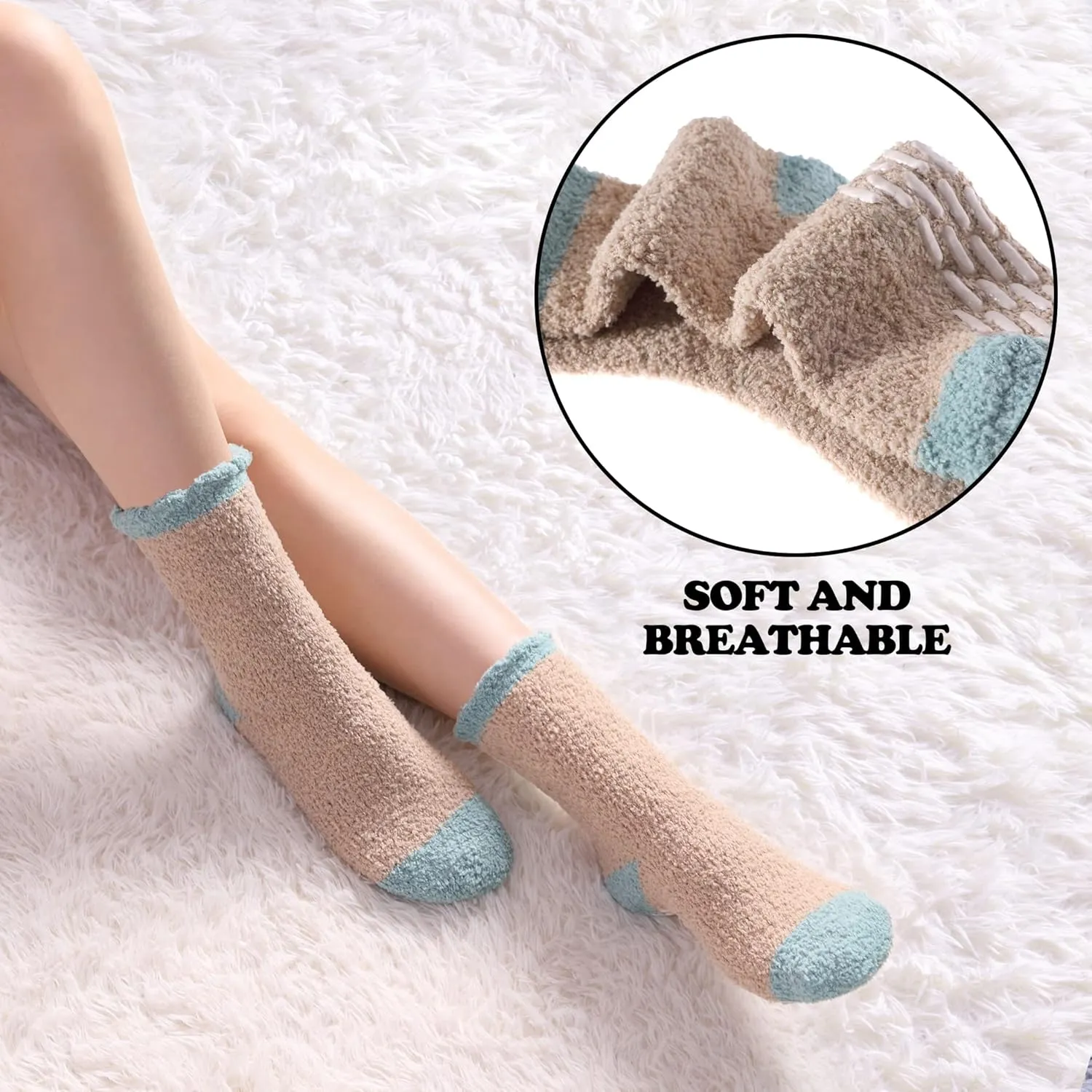 FNOVCO Non Slip Socks for Women Winter Warm Cozy Fuzzy Slipper Socks Soft Fluffy Hospital Socks with Grips