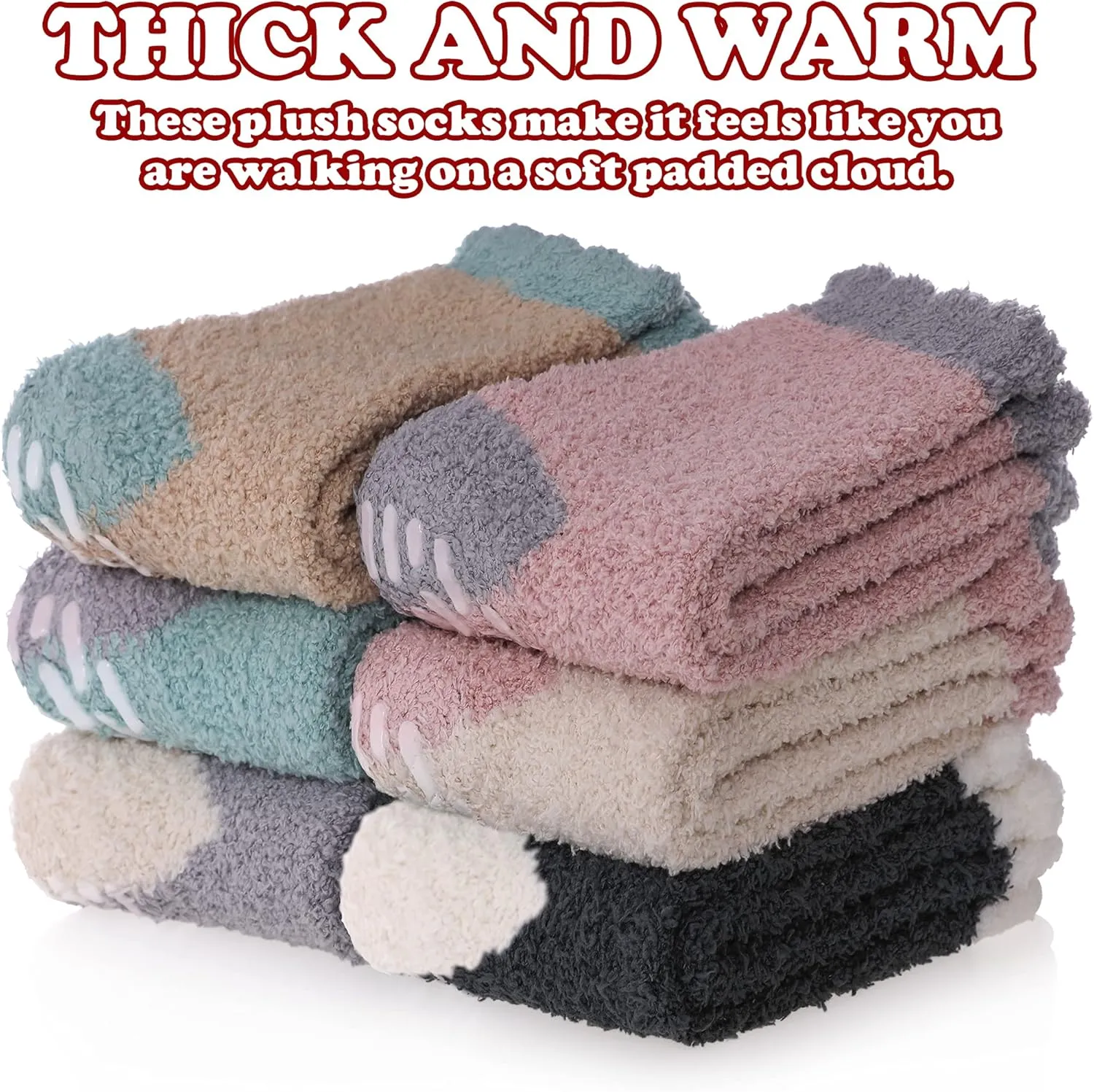 FNOVCO Non Slip Socks for Women Winter Warm Cozy Fuzzy Slipper Socks Soft Fluffy Hospital Socks with Grips