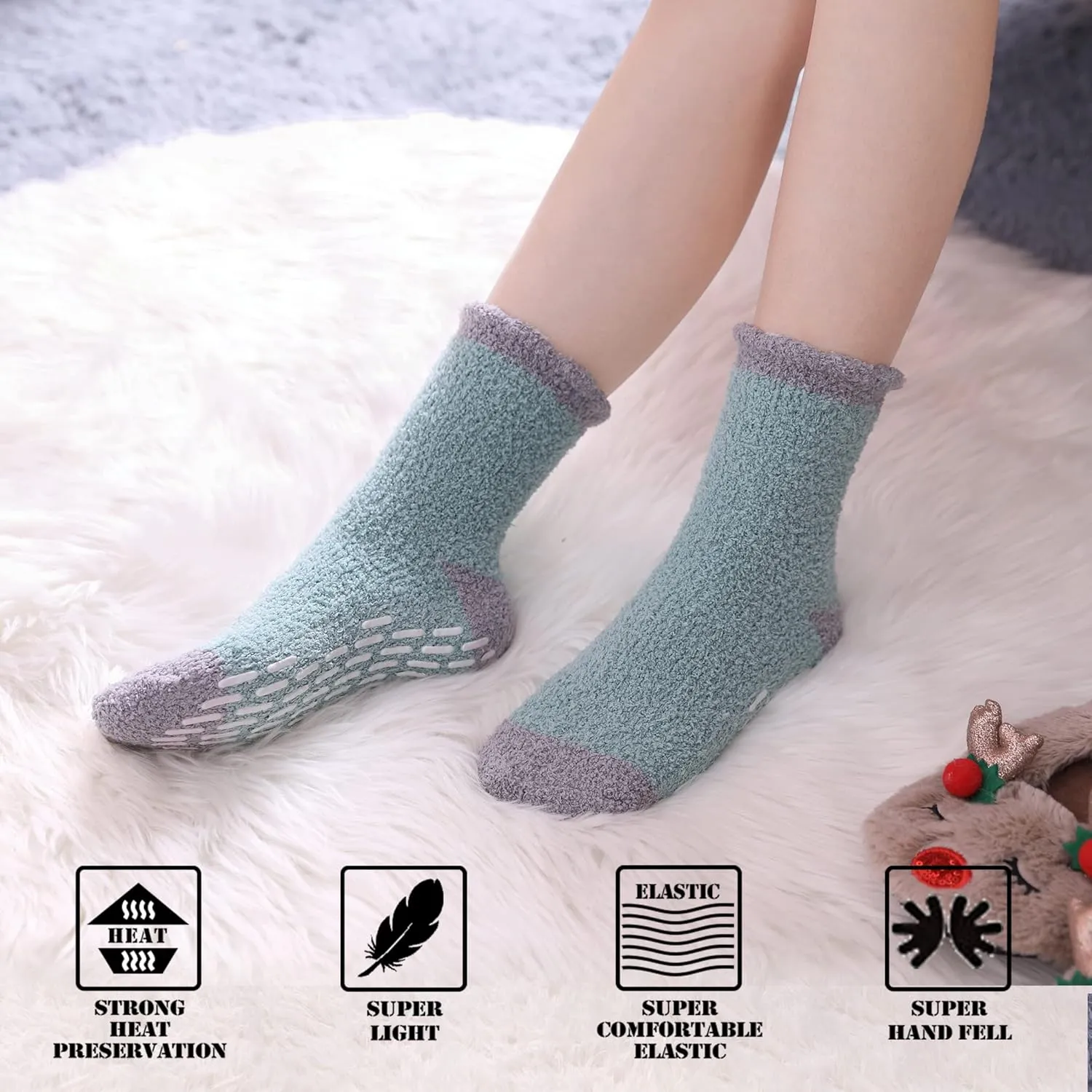 FNOVCO Non Slip Socks for Women Winter Warm Cozy Fuzzy Slipper Socks Soft Fluffy Hospital Socks with Grips