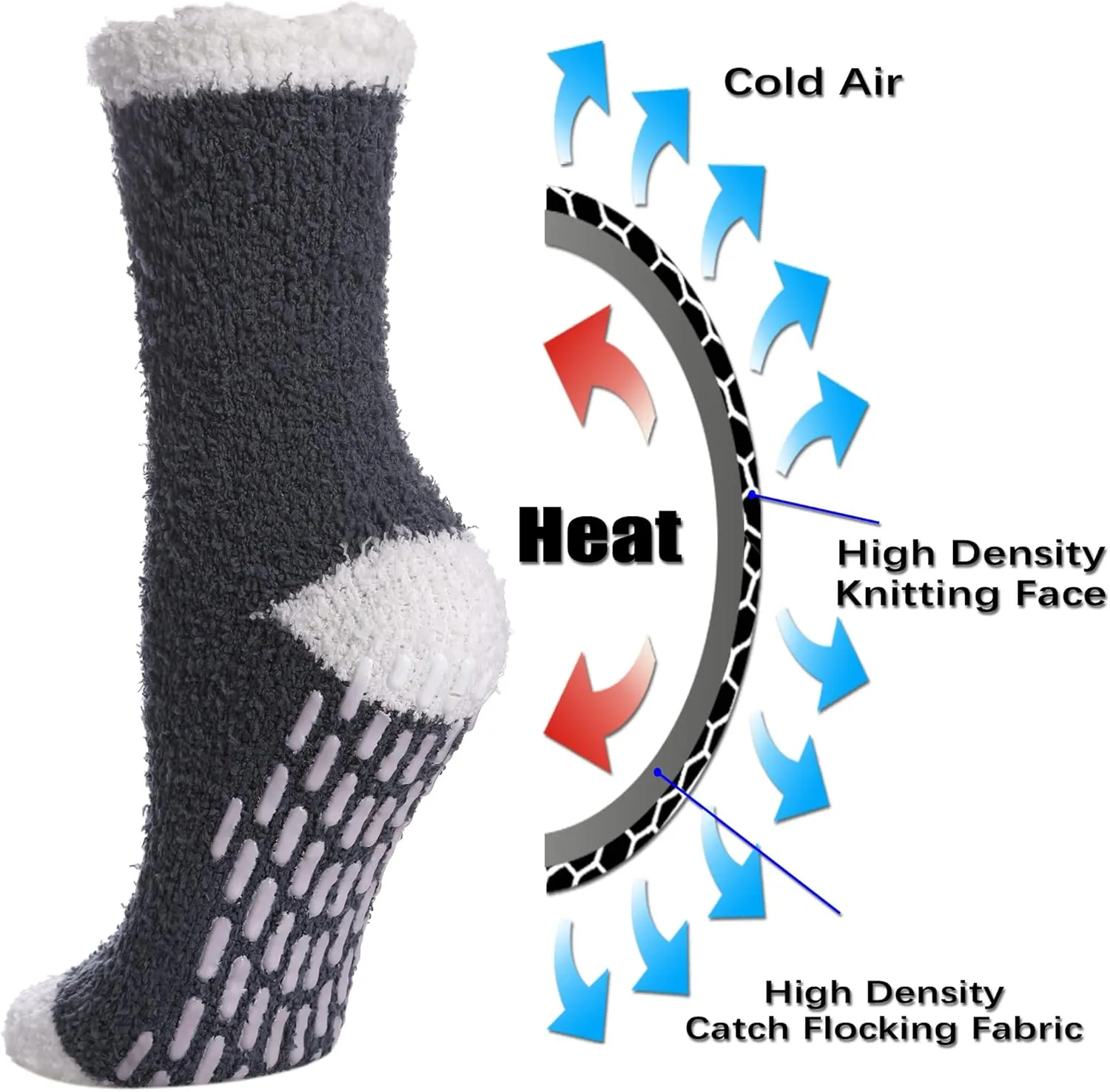 FNOVCO Non Slip Socks for Women Winter Warm Cozy Fuzzy Slipper Socks Soft Fluffy Hospital Socks with Grips