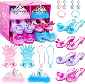 Girls Princess Dress Up Shoes and Jewelry Boutique DISHIO Upgraded Princess Shoes and Accessories with 4 Pair of Princess Play Shoes and Jewelry Set for Toddlers Little Girls Aged 3 4 5 6