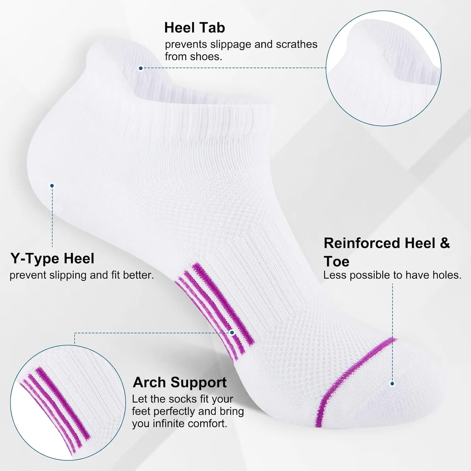 Heatuff 7 Pairs Womens Ankle Socks Athletic Cushioned Anti-Blister Running Low Cut Socks with Tab