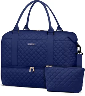 HOTOR Travel Duffel Bag - Weekender Bags for Women, Carry On Overnight Bag with Shoe Compartment, with Toiletry Bag for Travel Essentials and Travel Accessories, Dark Blue, 13.4"??17.3"??7.9"