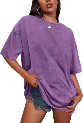 Oversized Tshirts for Women Short Sleeve Crew Neck Vintage Washed Basic Loose Casual Tees