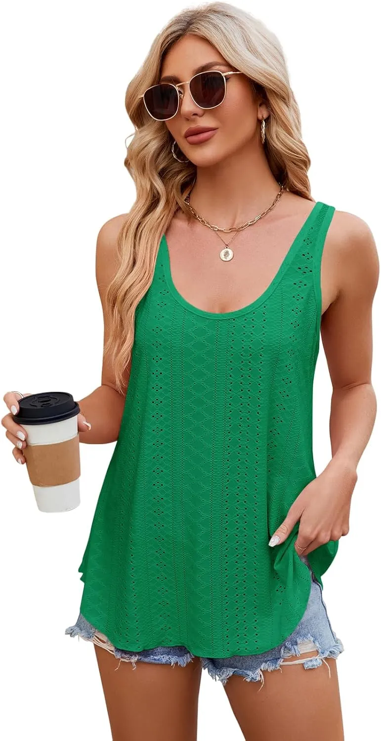 VUTRU Womens Tank Tops Sleeveless Eyelet Loose Casual Summer Flowy Square Neck Beach Vacation Clothes 2025